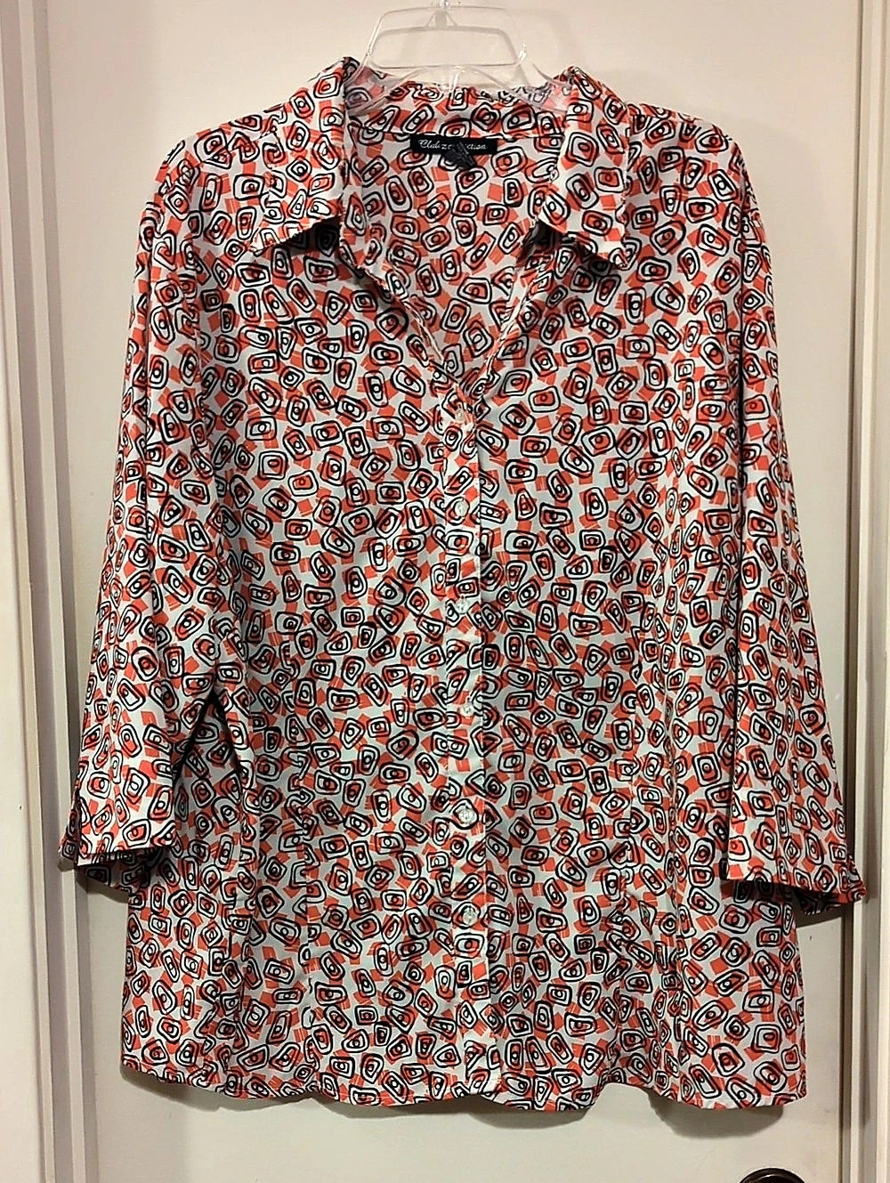 Club Z Collection Geometric Button Down in Orange & Black Fall Halloween